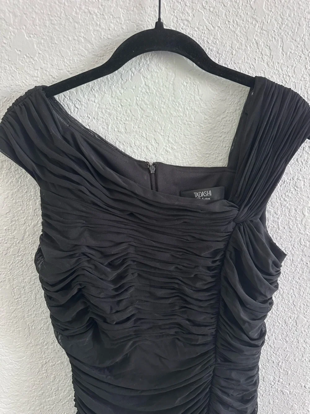 Tadashi Collection Black Ruched Cocktail Dress One Shoulder Jersey Bodycon M - Picture 3 of 14